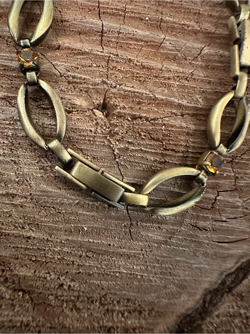 Gold Tone Oval-Link Bracelet with Amber Crystals - Picture 3 of 8